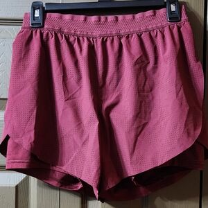 AVIA, WOMENS SMALL, BURGUNDY, YOGA SHORTS WITH BIKE LINER.